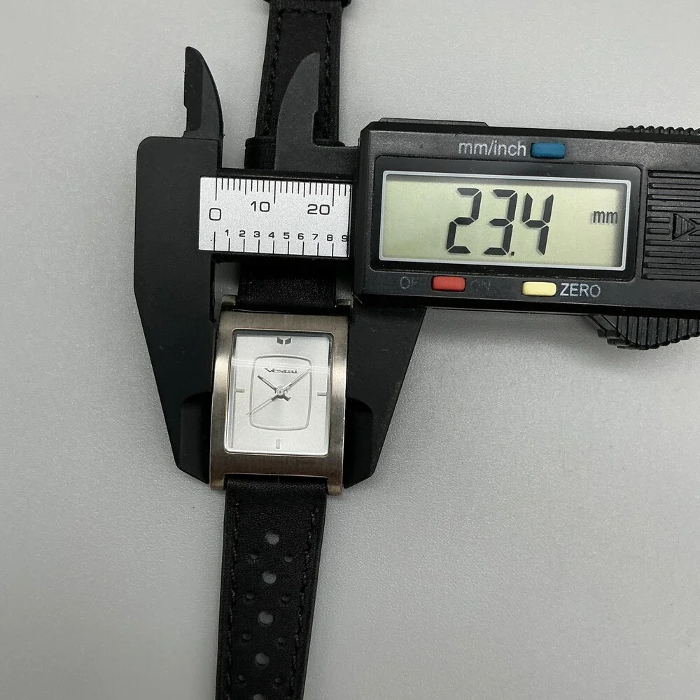 Vestal Electra Womens Watch 23mm Silver Tone Black Leather New Battery
